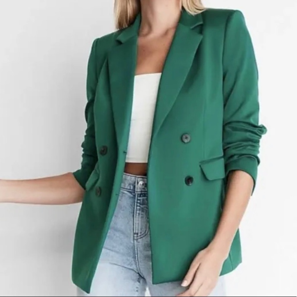 Express Super Soft Double Knit Double Breasted Green Blazer